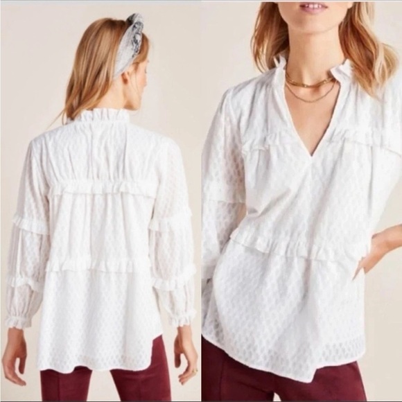 Maeve Tops - ANTHROPOLOGIE MAEVE Angela Ruffle Peasant Blouse White XS